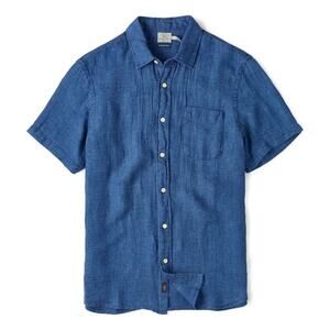 Faherty Palma Linen Short Sleeve Shirt Indigo Basketweave Size Small